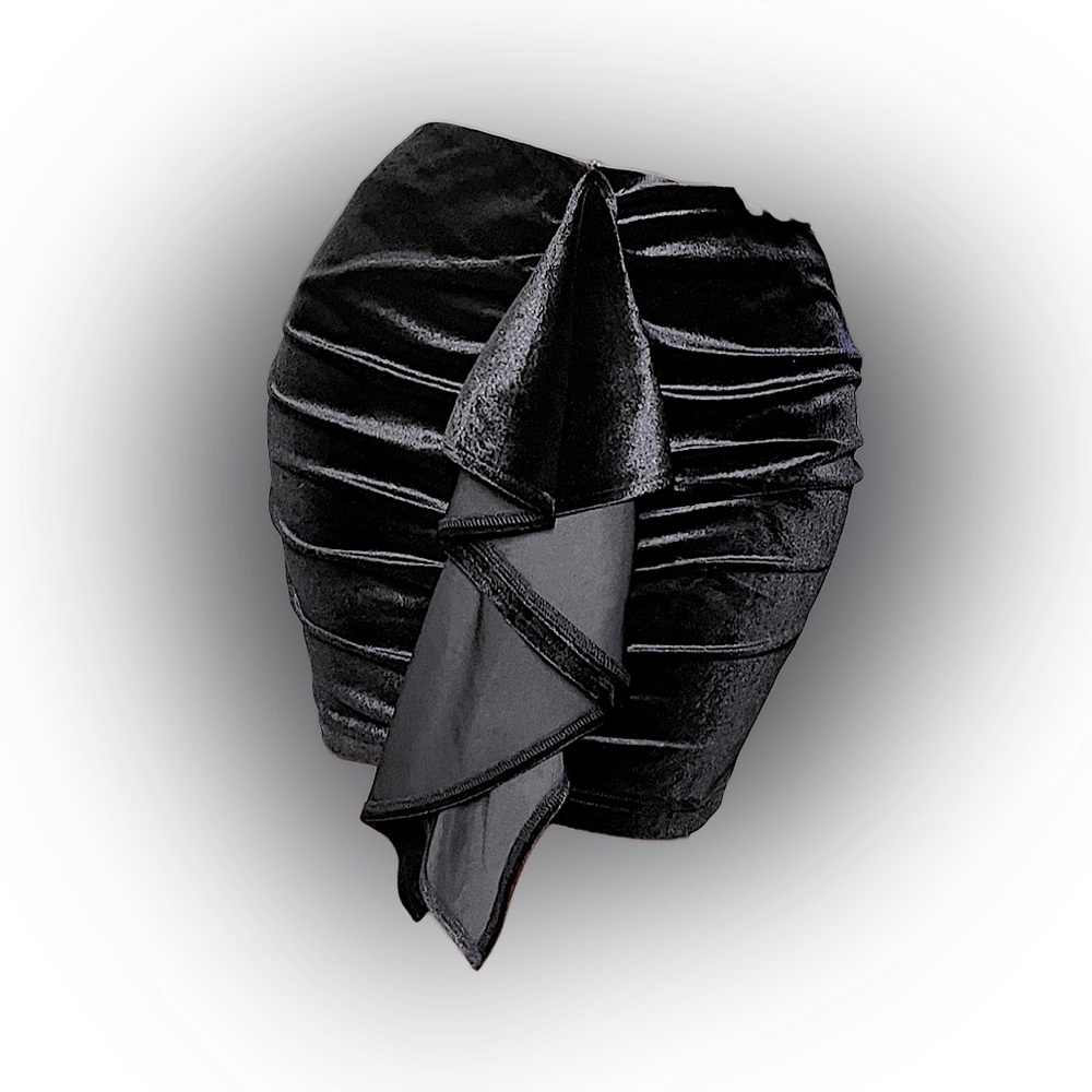 Ruffled Black Velvety Bod-Con Skirt